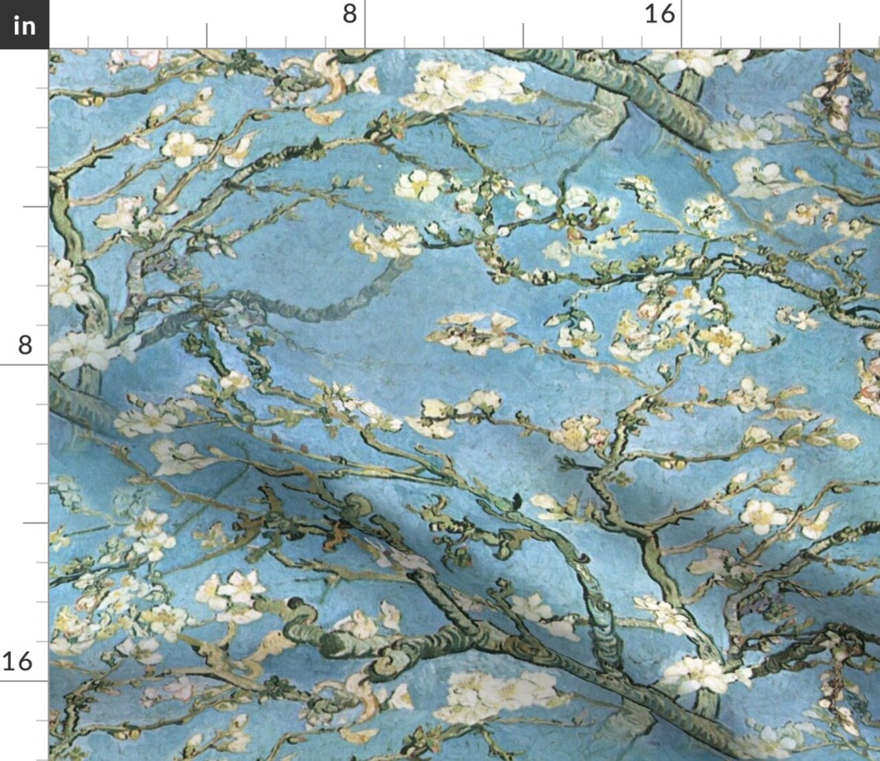 Vintage Almond Tree Blossom Large Scale Trees Branches Floral Flowers Painting Custom Printed Fabric by Spoonflower Various Fabrics by the Yard or Fat Quarter